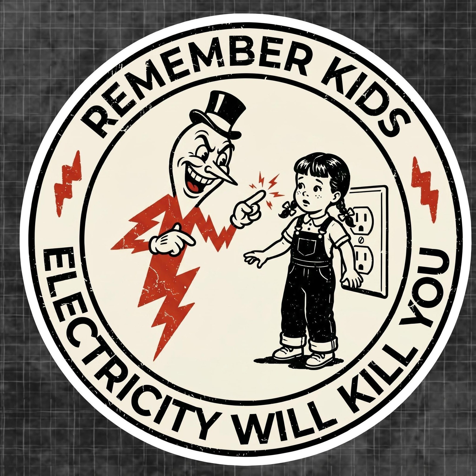Funny Retro Sticker Vintage Decal Electricity Warning Nostalgic 70s Art