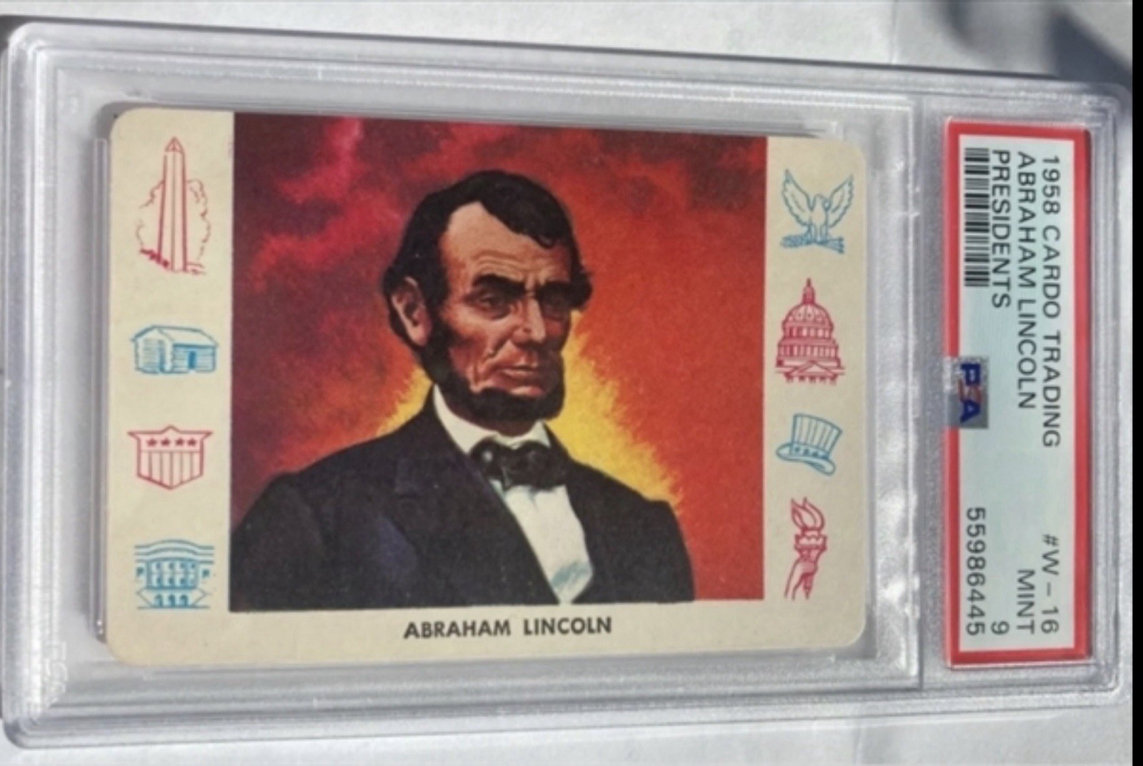 1958 Leaf Cardo Abraham Lincoln presidents #w-16 PSA 9