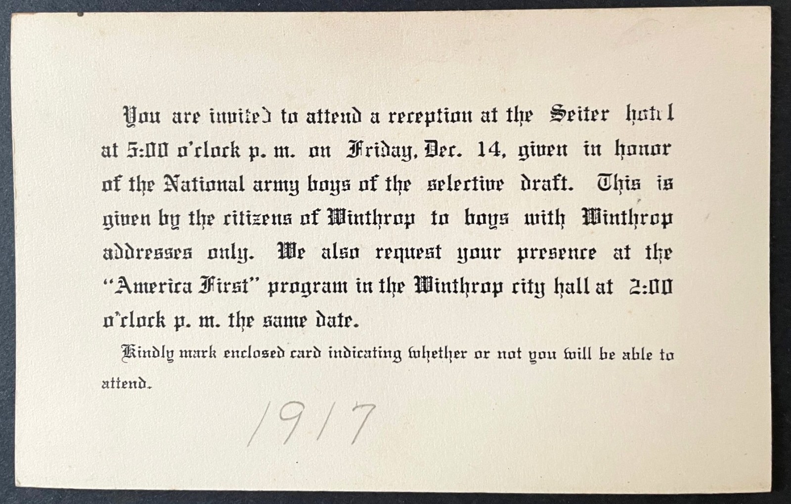 WWI Army Boys of the Selective Draft Reception Winthrop MN