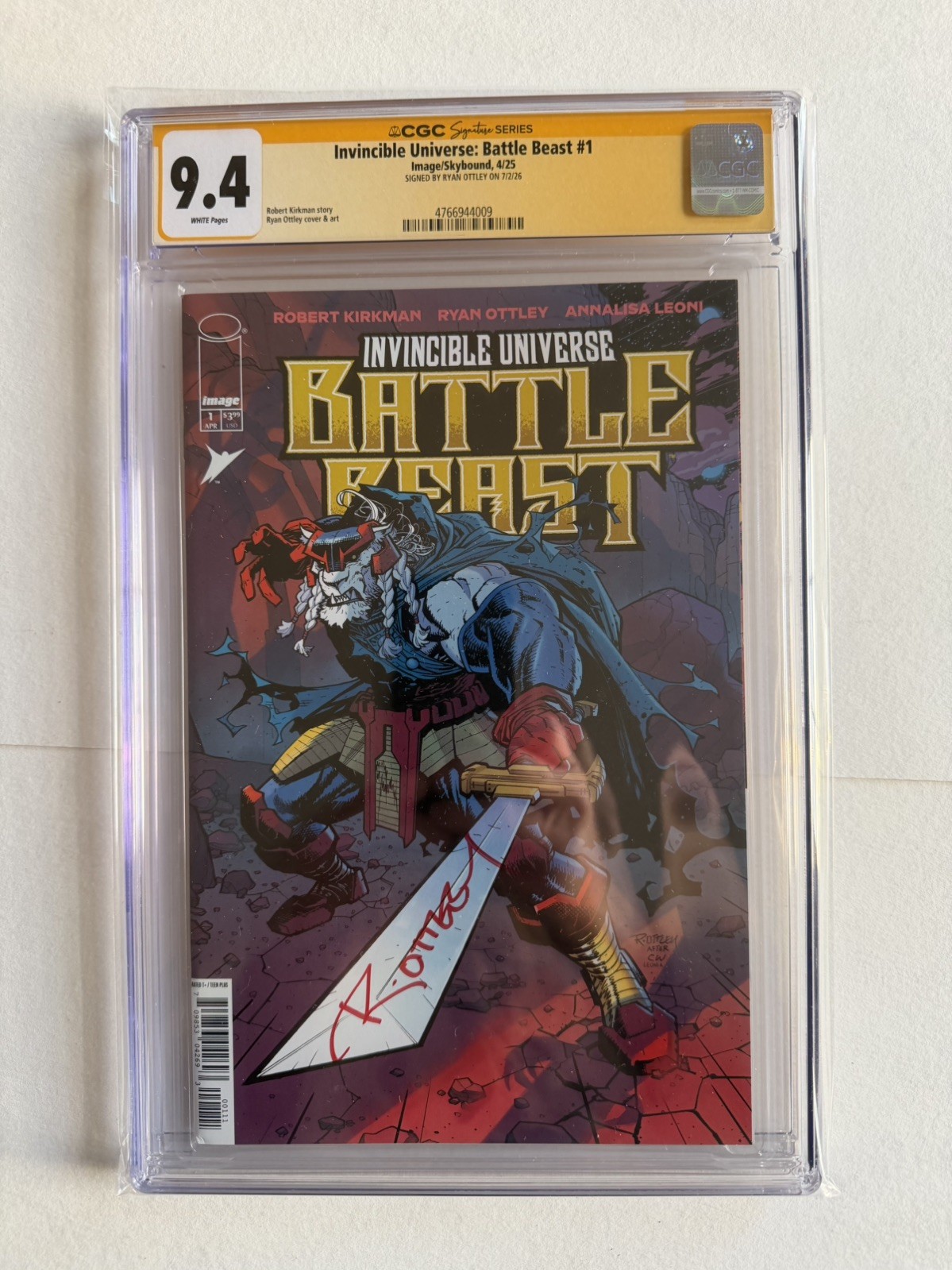 INVINCIBLE UNIVERSE: BATTLE BEAST #1 COVER A CGC 9.4🔥SIGNED BY RYAN OTTLEY