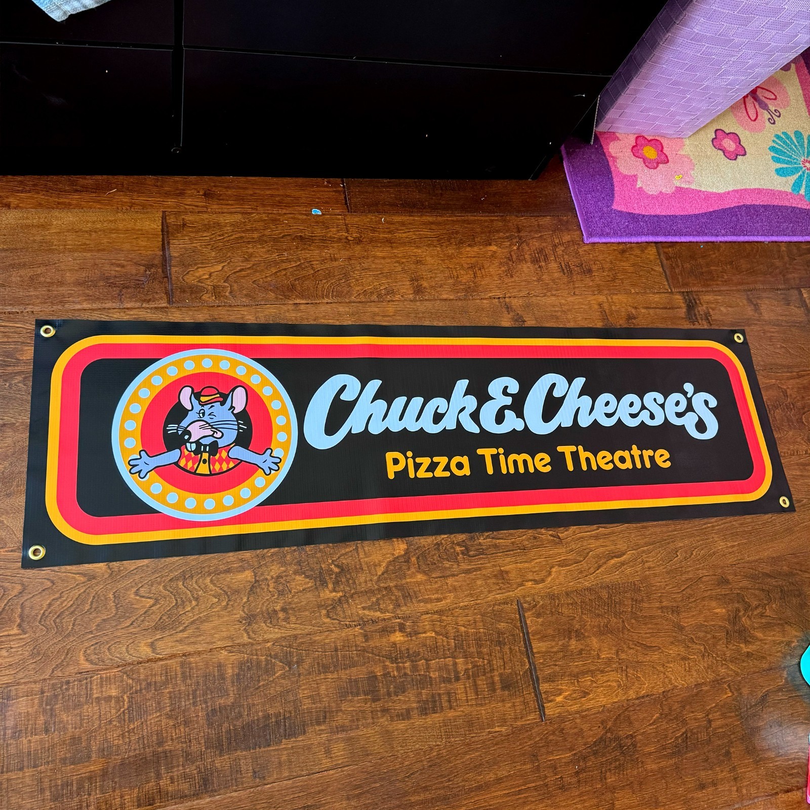 Vintage 1981 Chuck E Cheese Pizza Time Theatre Vinyl Banner Retro 80s Kids Decor