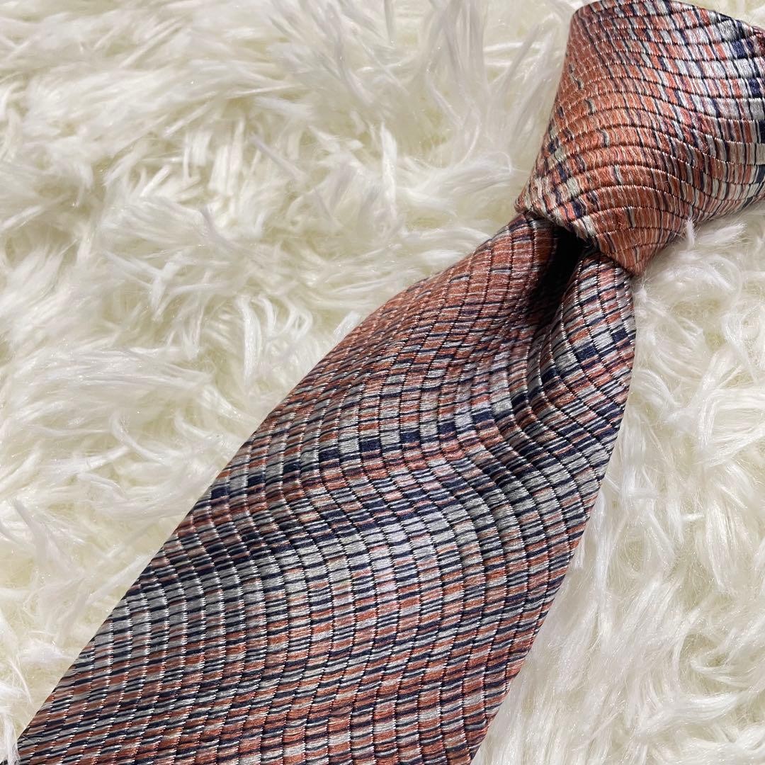 Nishijin-Ori Rainbow Tie Orange Cross Striped Silk 8.0Cm Pre-owned K