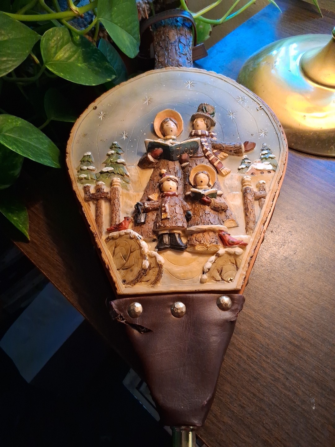 Fireplace Bellows With Carved Christmas Carolers