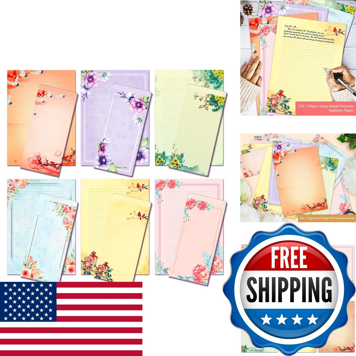 ANZON MORIES 72 Pcs A4 Vintage Floral Stationary Paper And Envelope Set