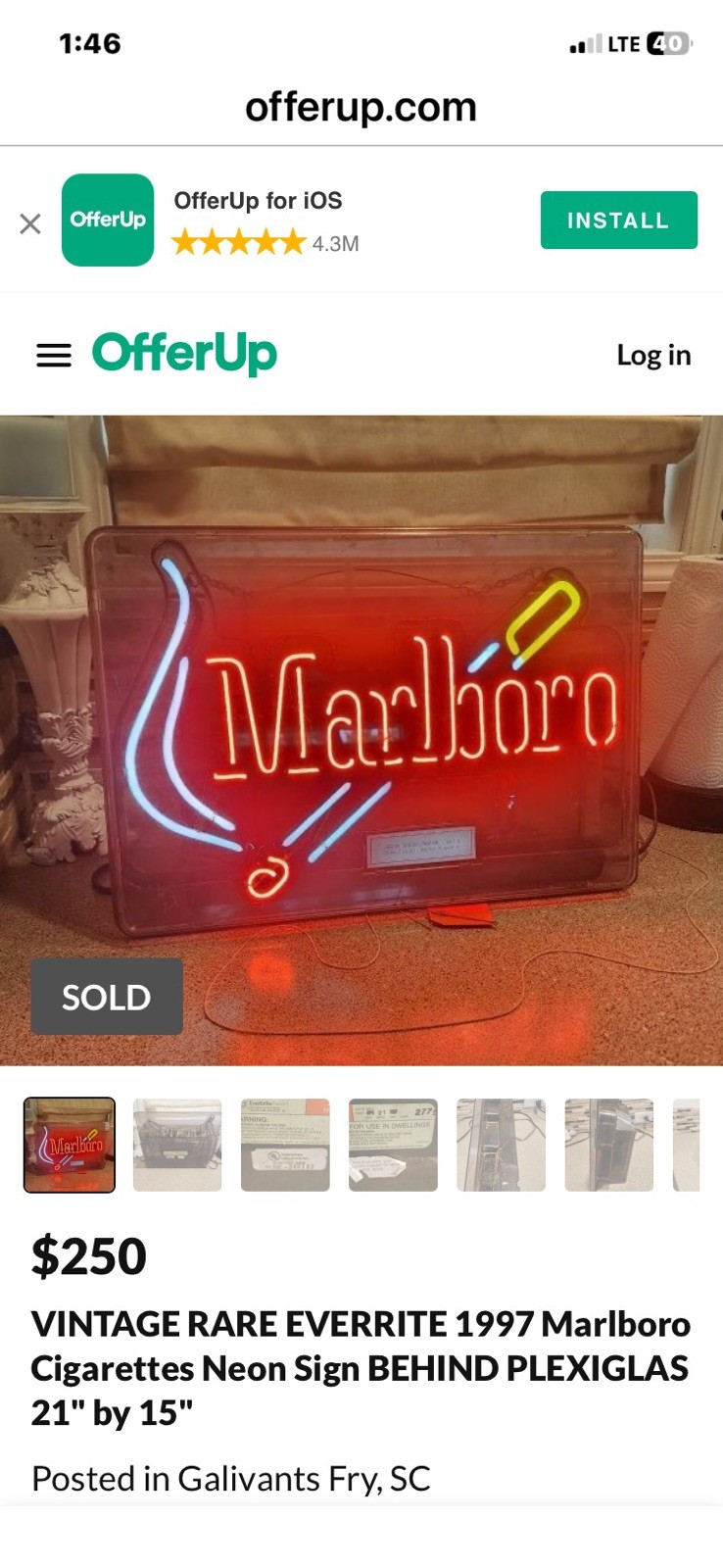 Vintage 1997 Cased Neon Light Neon Sign Neon Lights for Wall Decor EM-0034