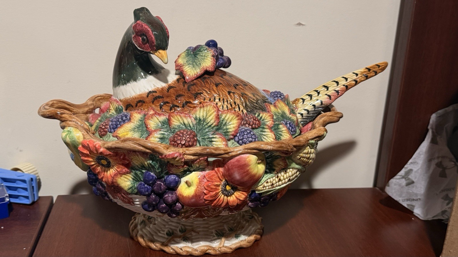Vintage FITZ AND FLOYD AUTUMN BOUNTY PHEASANT SOUP TREEN Vintage FITZ AND FLOYD AUTUMN BOUNTY PHEASANT SOUP TREEN