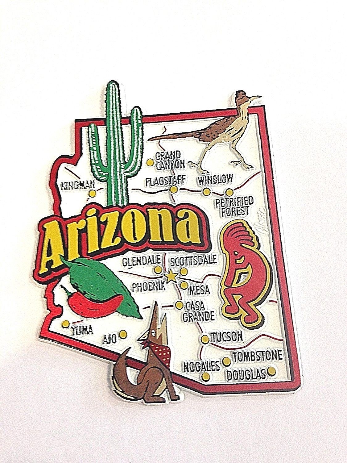 ARIZONA STATE MAP AND LANDMARKS COLLAGE FRIDGE COLLECTIBLE SOUVENIR MAGNET FMC