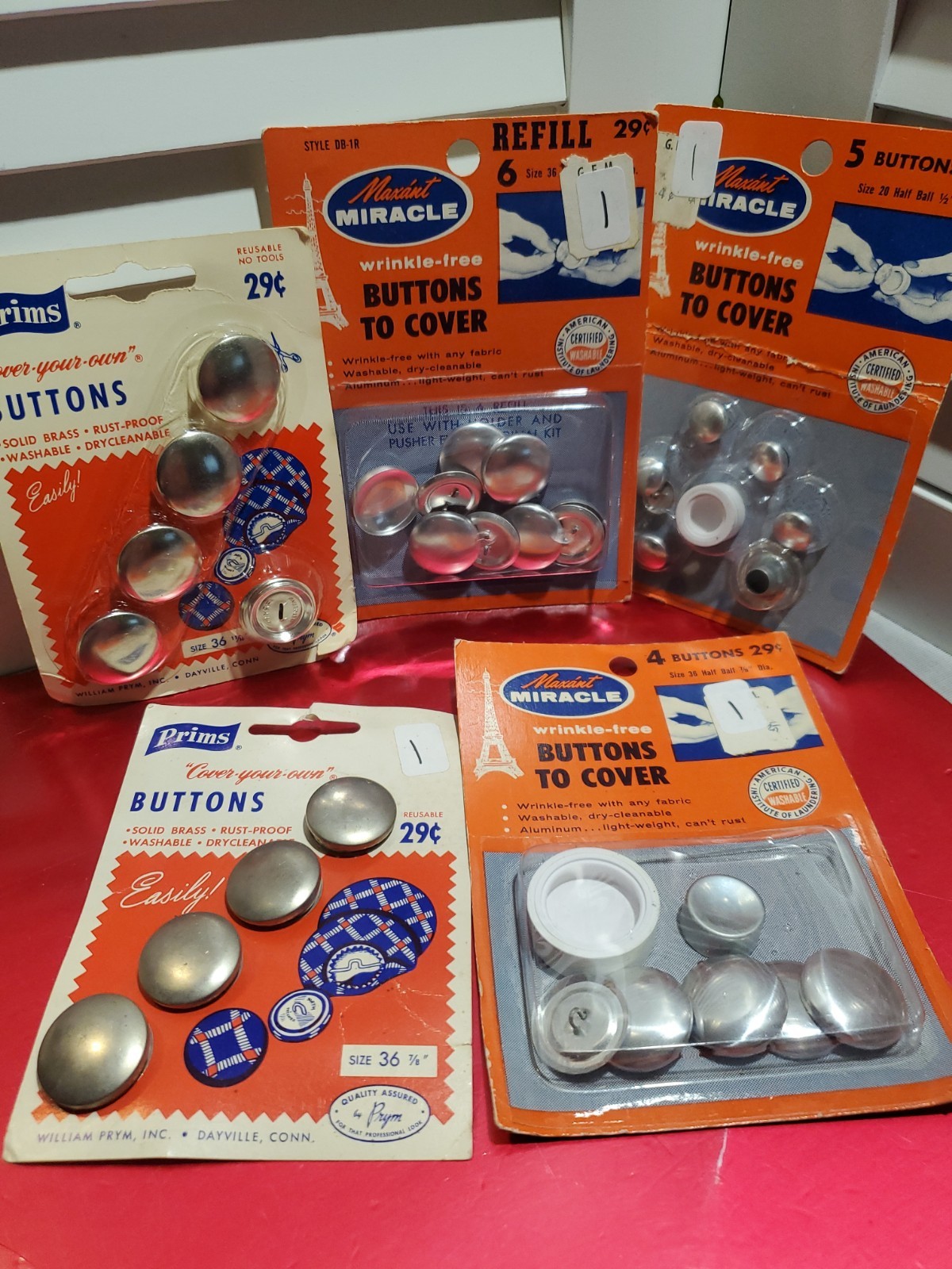 VTG Maxant Miracle Prims Buttons to Cover Lot 5 Cards NOS Half Ball Size 20 36