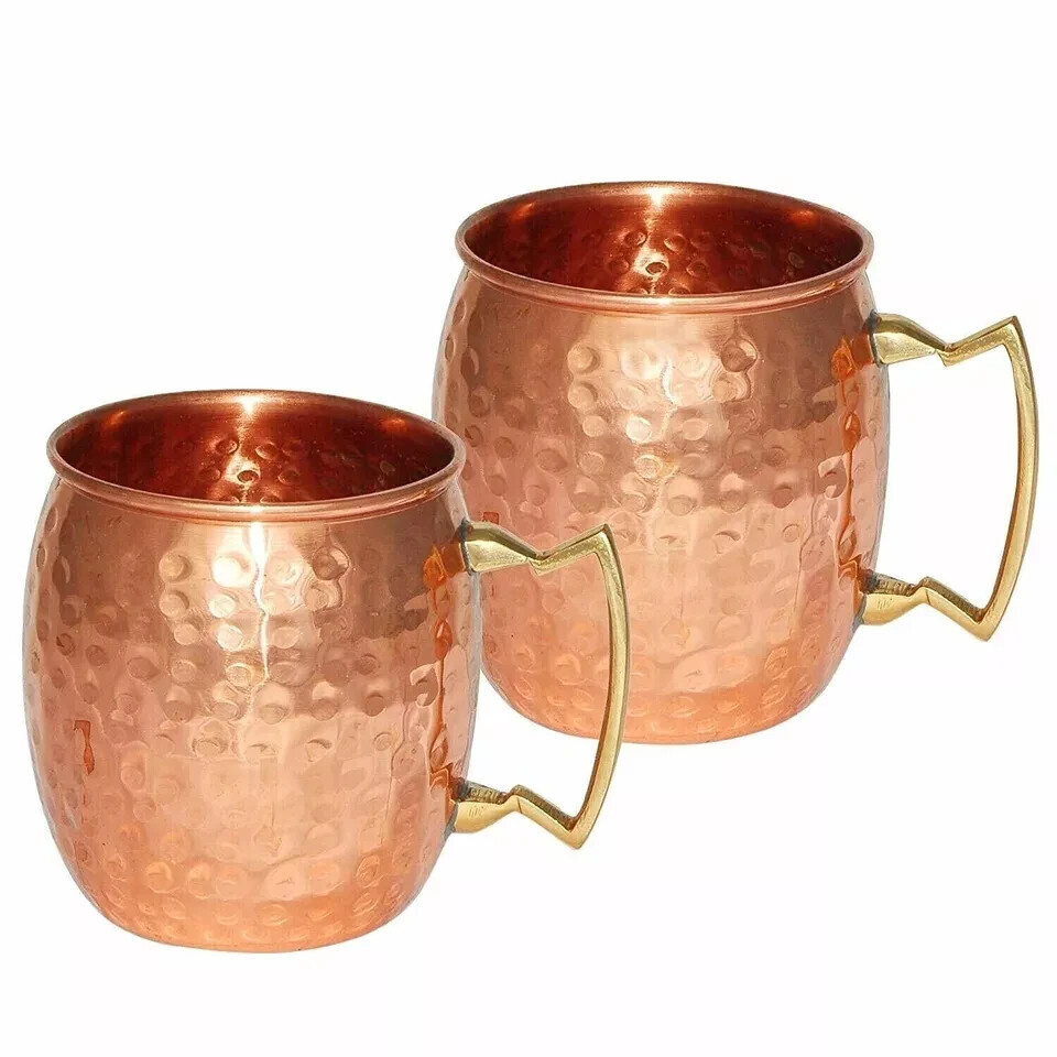 100% Copper Hammered Mule Moscow Mug Cup Pure Drinking 400Ml Set Of 2