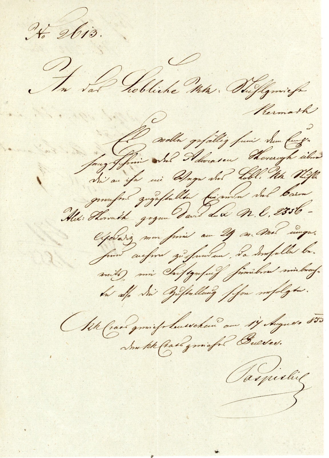1855 Austrian Document – Vienna Police Custody Order for Elderly Woman Aunt Lise