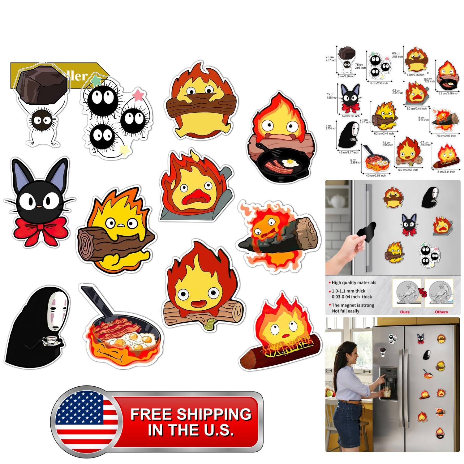 Cute Calcifer Fridge Magnets 12 Pcs
