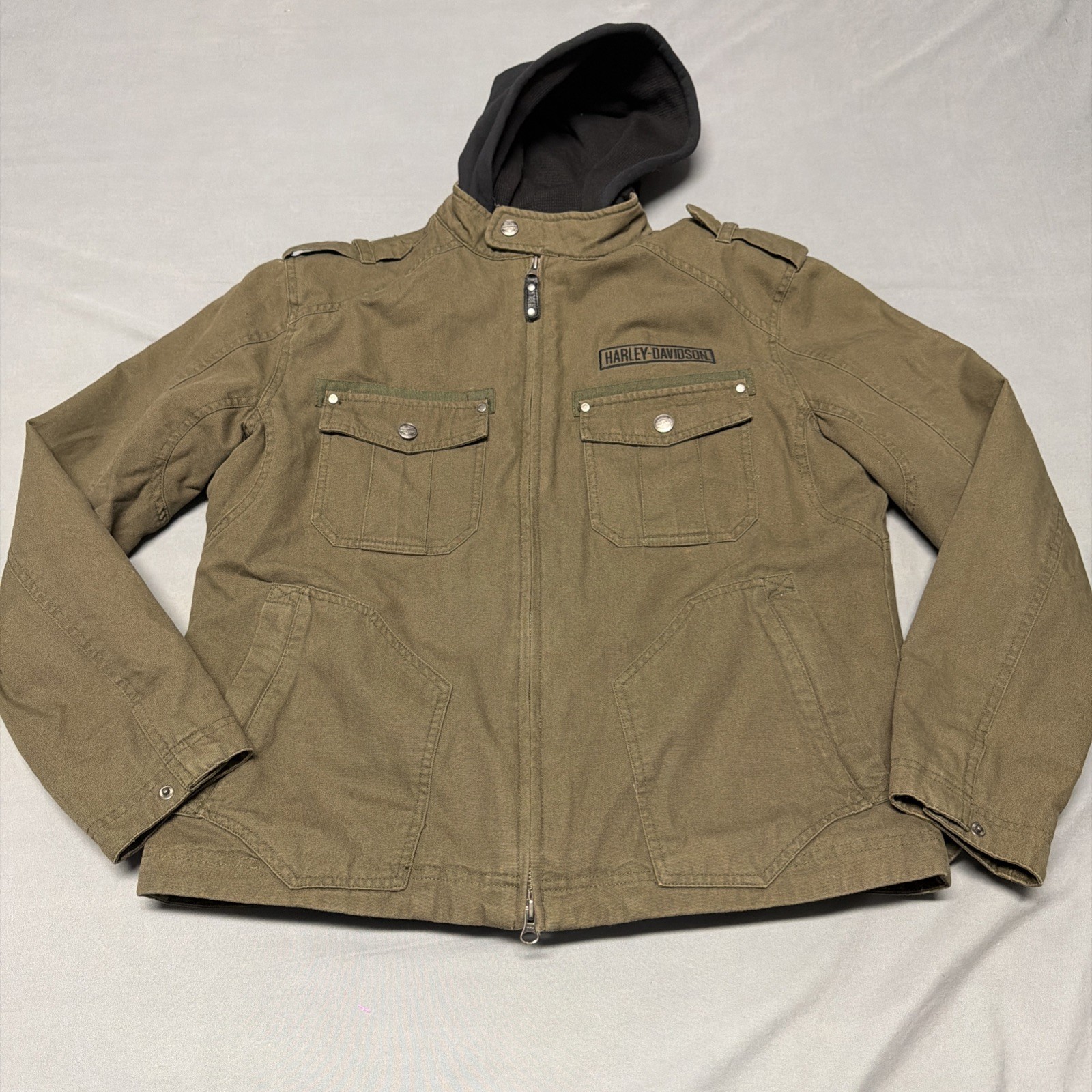 Harley-Davidson Road Warrior 3-in-1 Jacket Men’s M Olive Green Canvas w/Hood