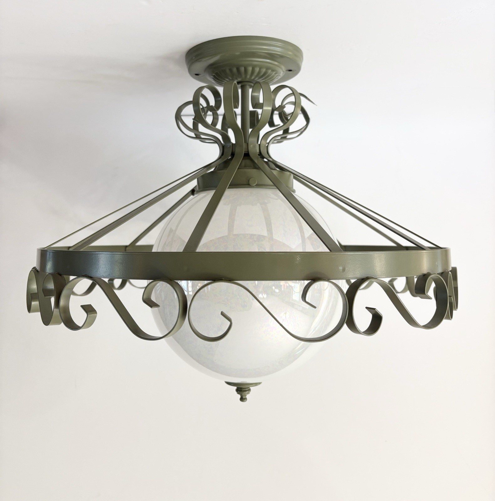 Vintage 1960\'s Retro Mid Century Iridescent Green Metal Scroll Light Fixture