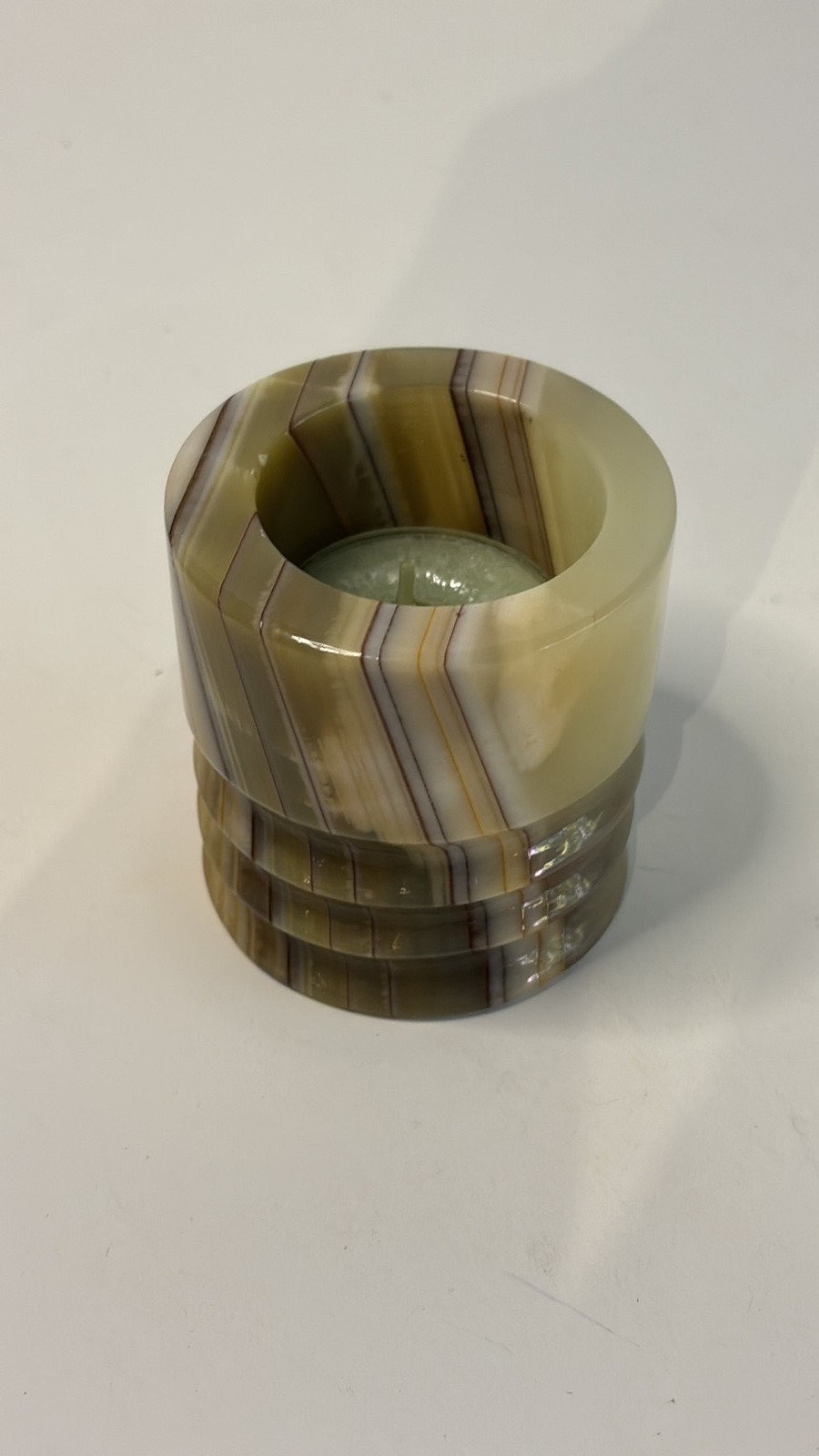 Vintage Natural Striped Onyx Tealight Candle Holder