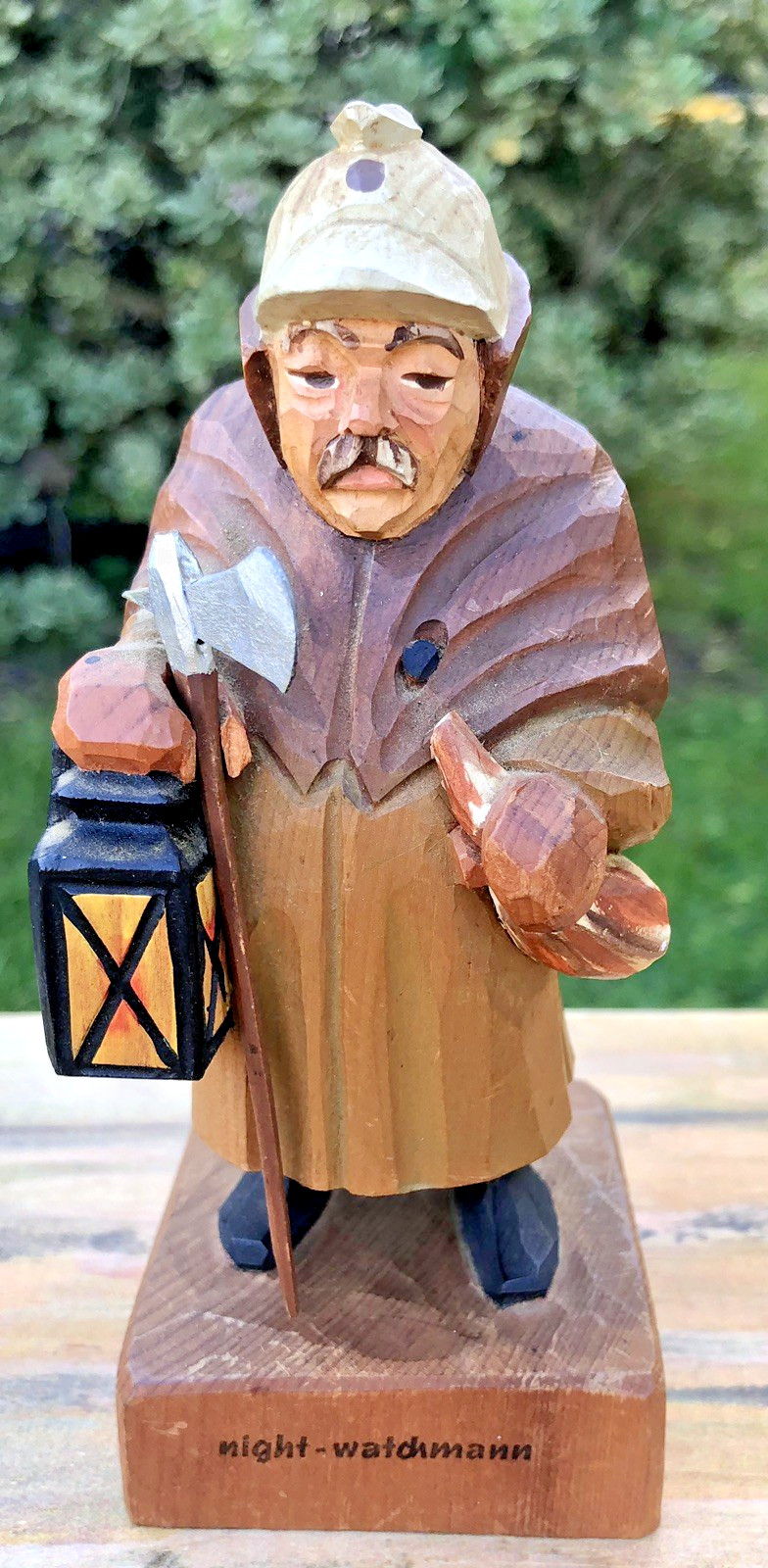 VTG German Hand Carved Wood Night Watchman Figurine Black Forest Folk Art