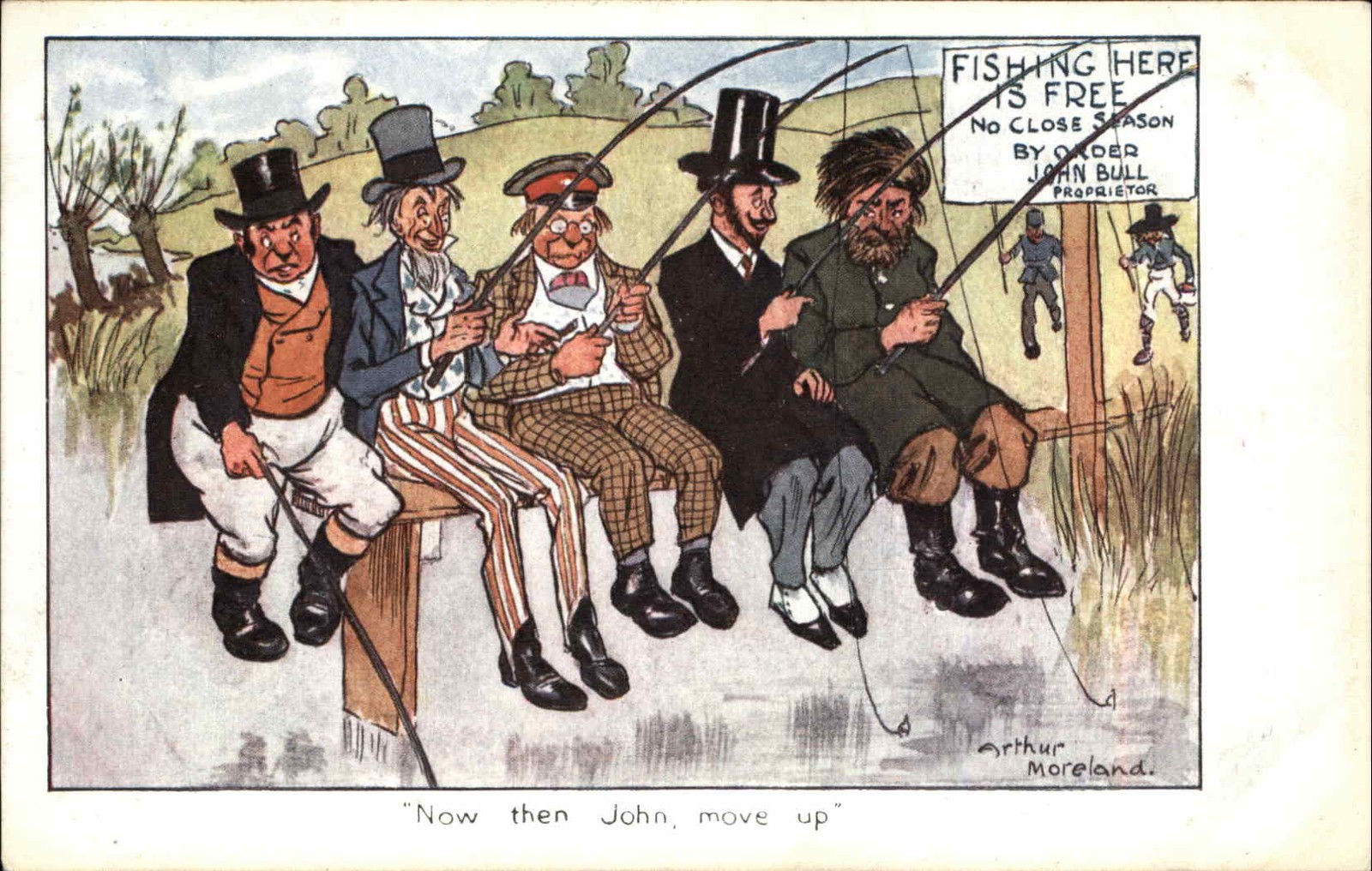 A/s ARTHUR MORELAND Fancy People and Homeless Man FISHING Vintage PC