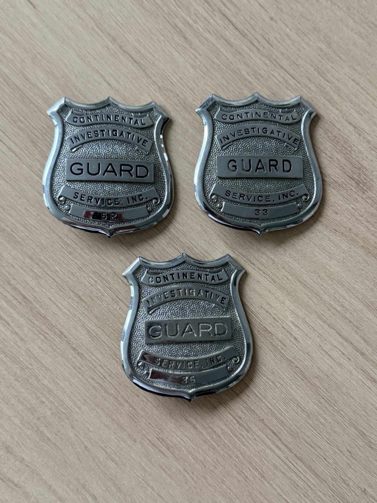 Vintage Continental Investigative Service Guard Shield Pin Lot of 3 Metal