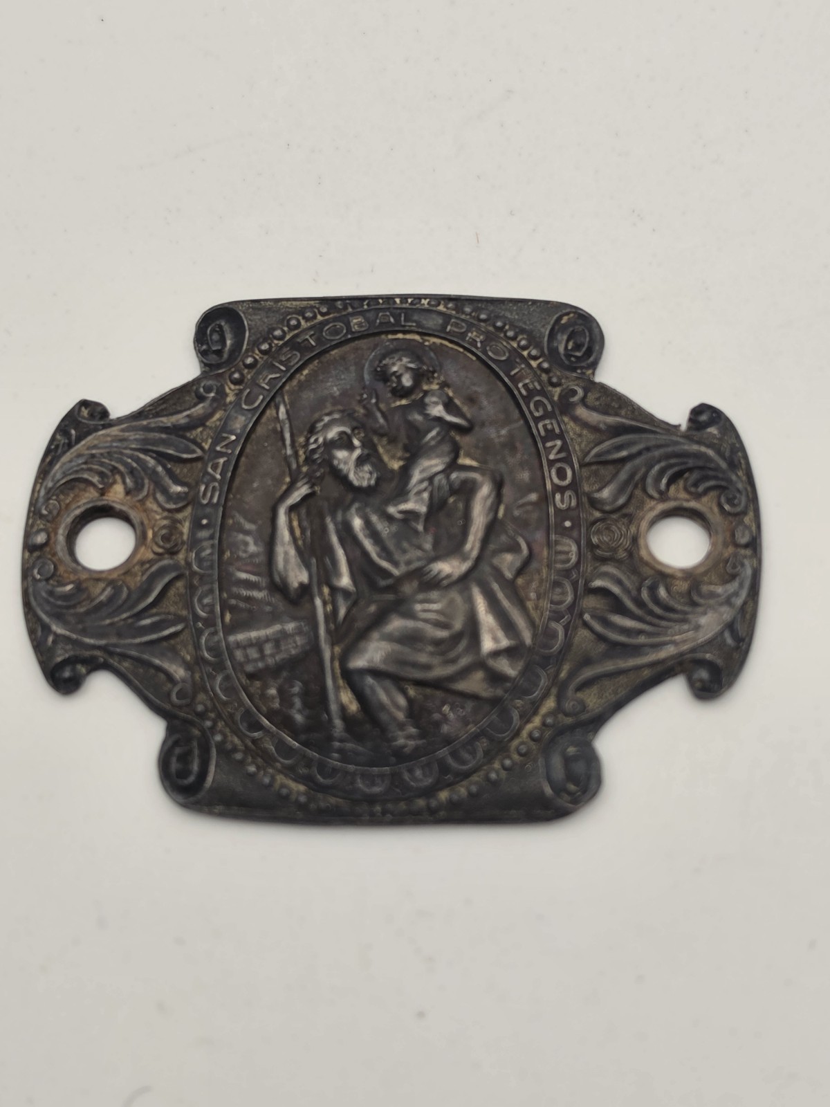 Vintage 1950s-60s 985 Silver St Christopher Dashboard Plaque, Mexico City,  H8