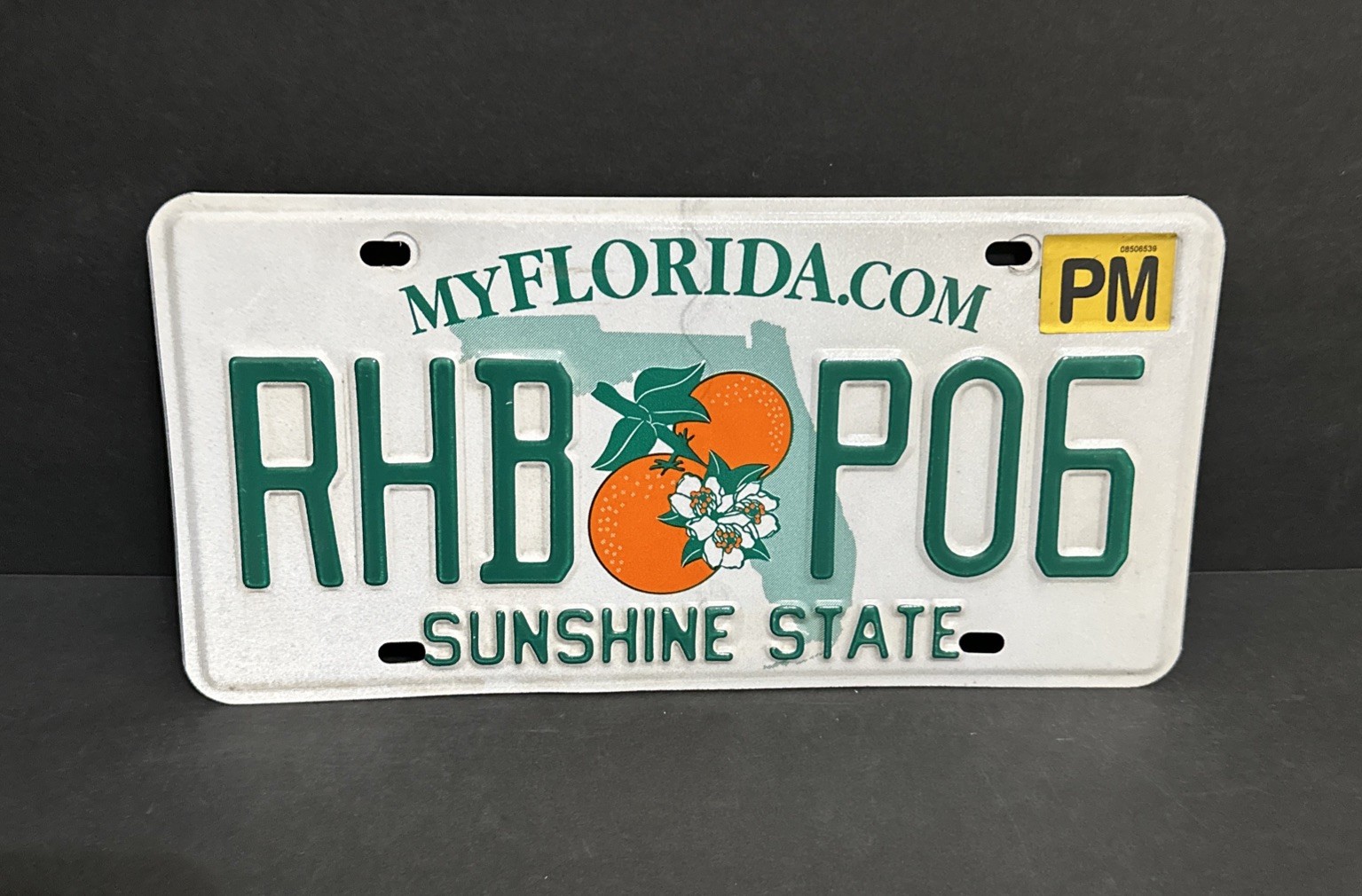 FLORIDA PERMANENT LICENSE PLATE — RHB 🍊 P06 — SUNSHINE STATE