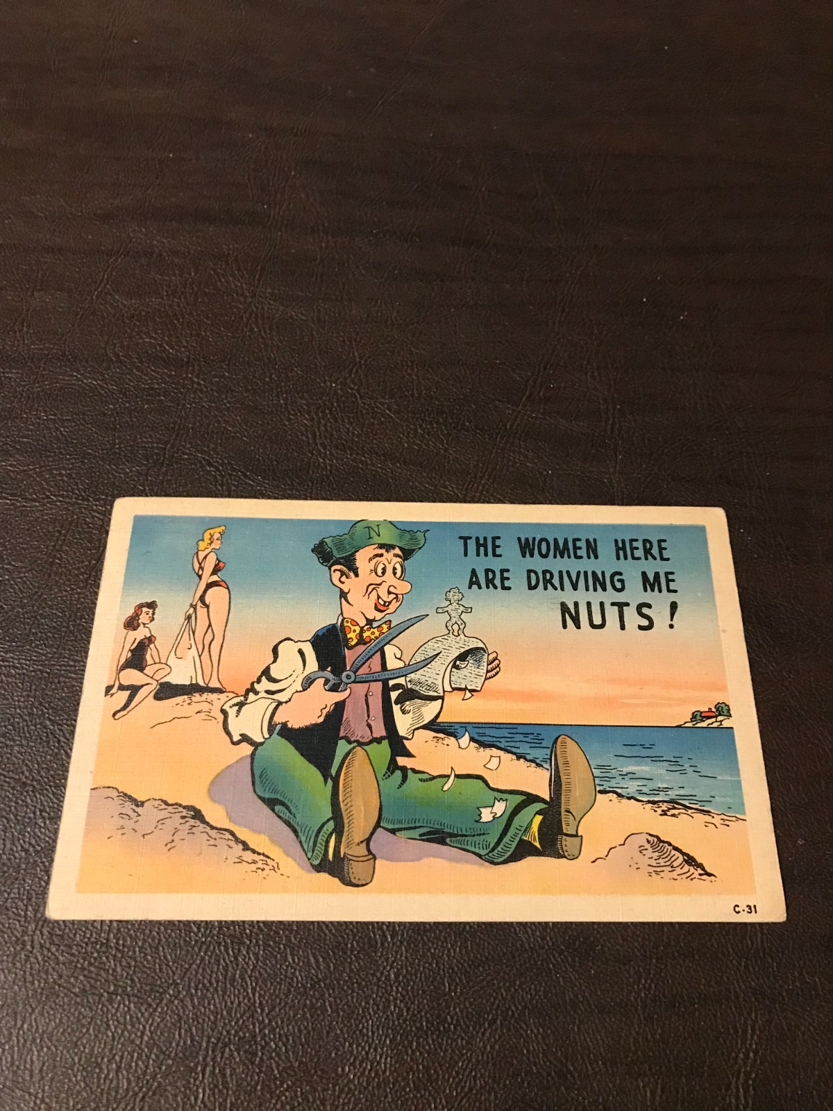 HUMOR - POSTED POSTCARD - THE WOMEN HERE ARE DRIVING ME NUTS -DATED STAMPED 1944