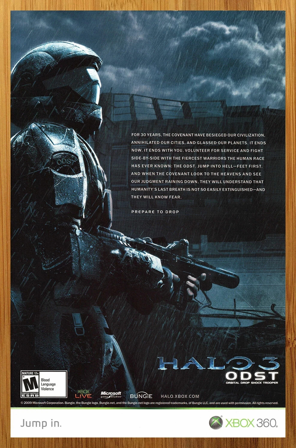 2009 Halo 3: ODST Xbox 360 Print Ad/Poster Authentic Official Promo Wall  FRAMED