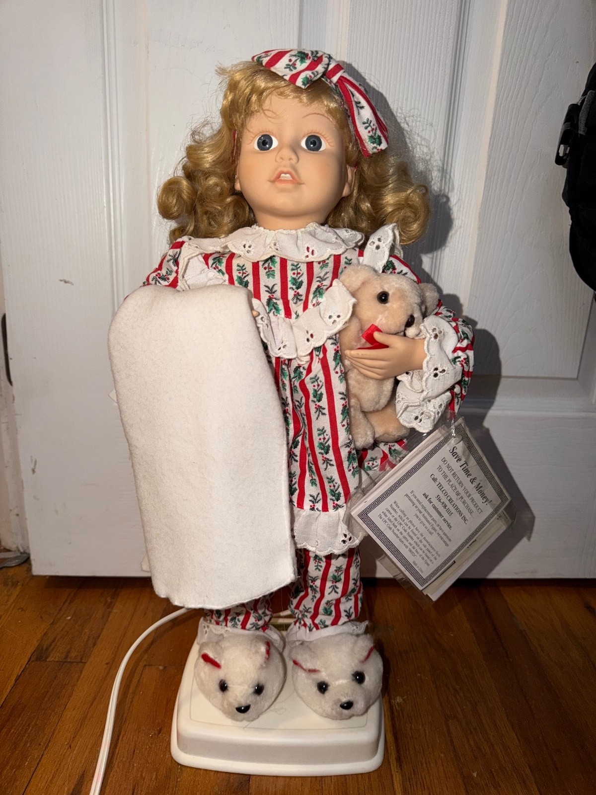 Vintage Telco Motionette Animated Christmas Girl Doll Teddy Bear WORKS