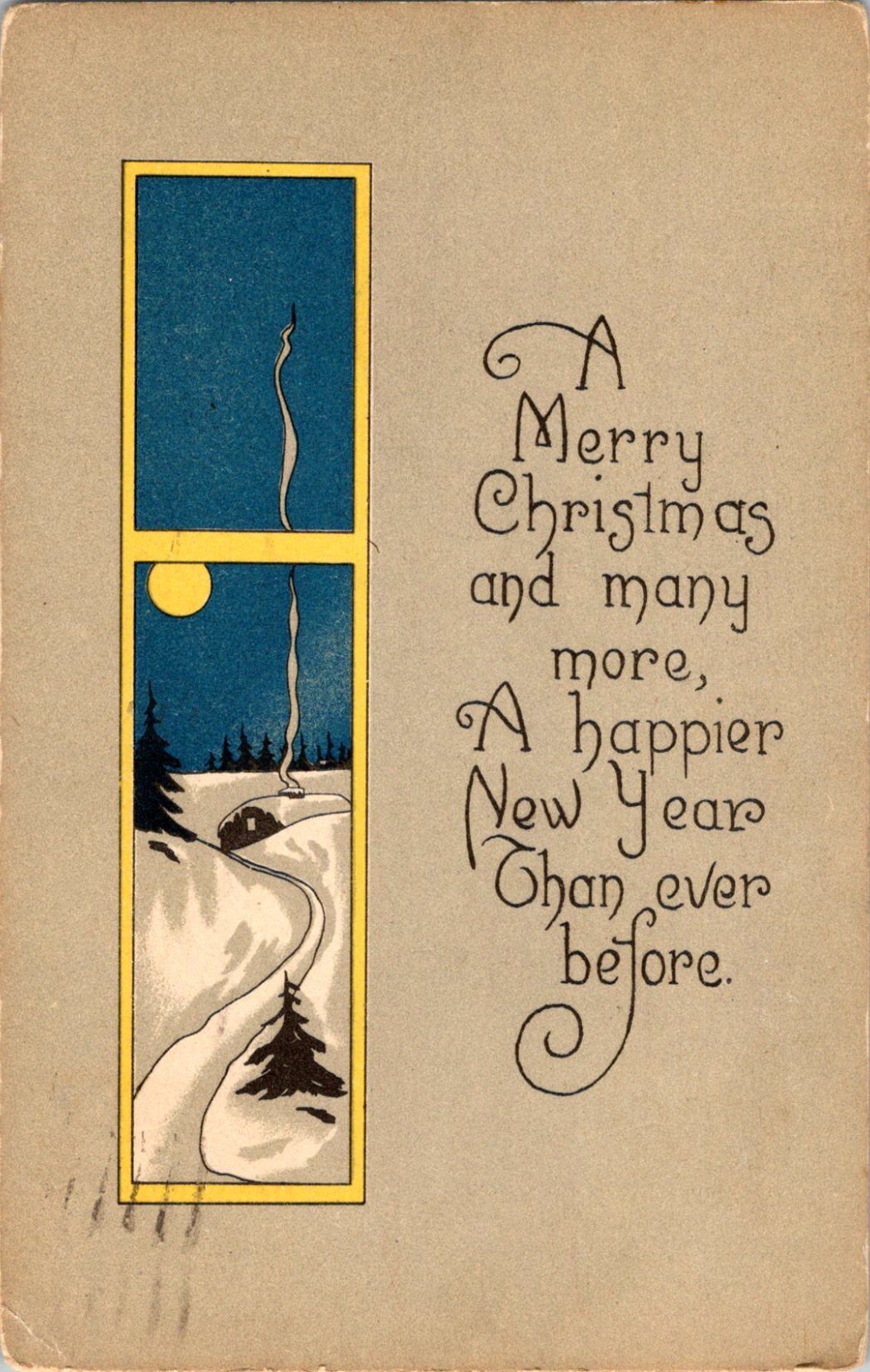 Christmas New Year Winter Night Scene Postcard 1918 Posted Providence RI