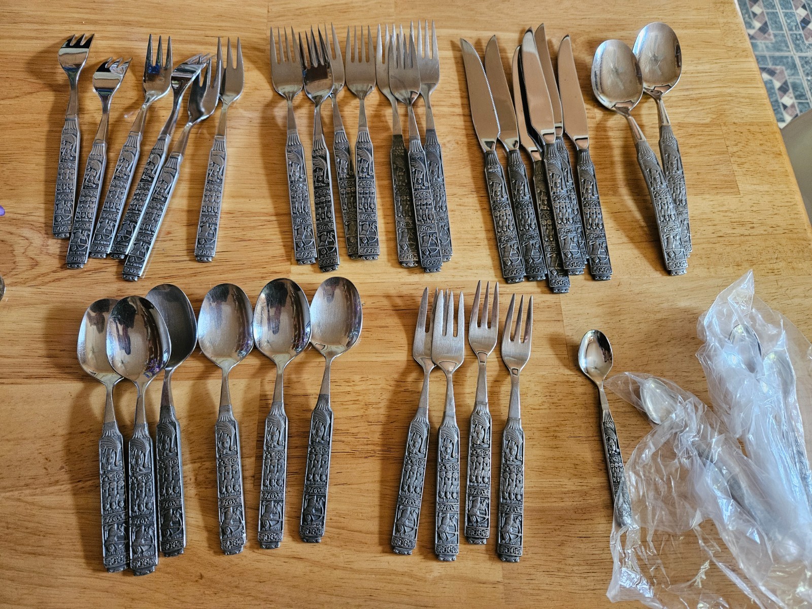 Vintage Norwegian Konge Tinn Pewter & Stainless Flatware Set - 35 Pieces Viking