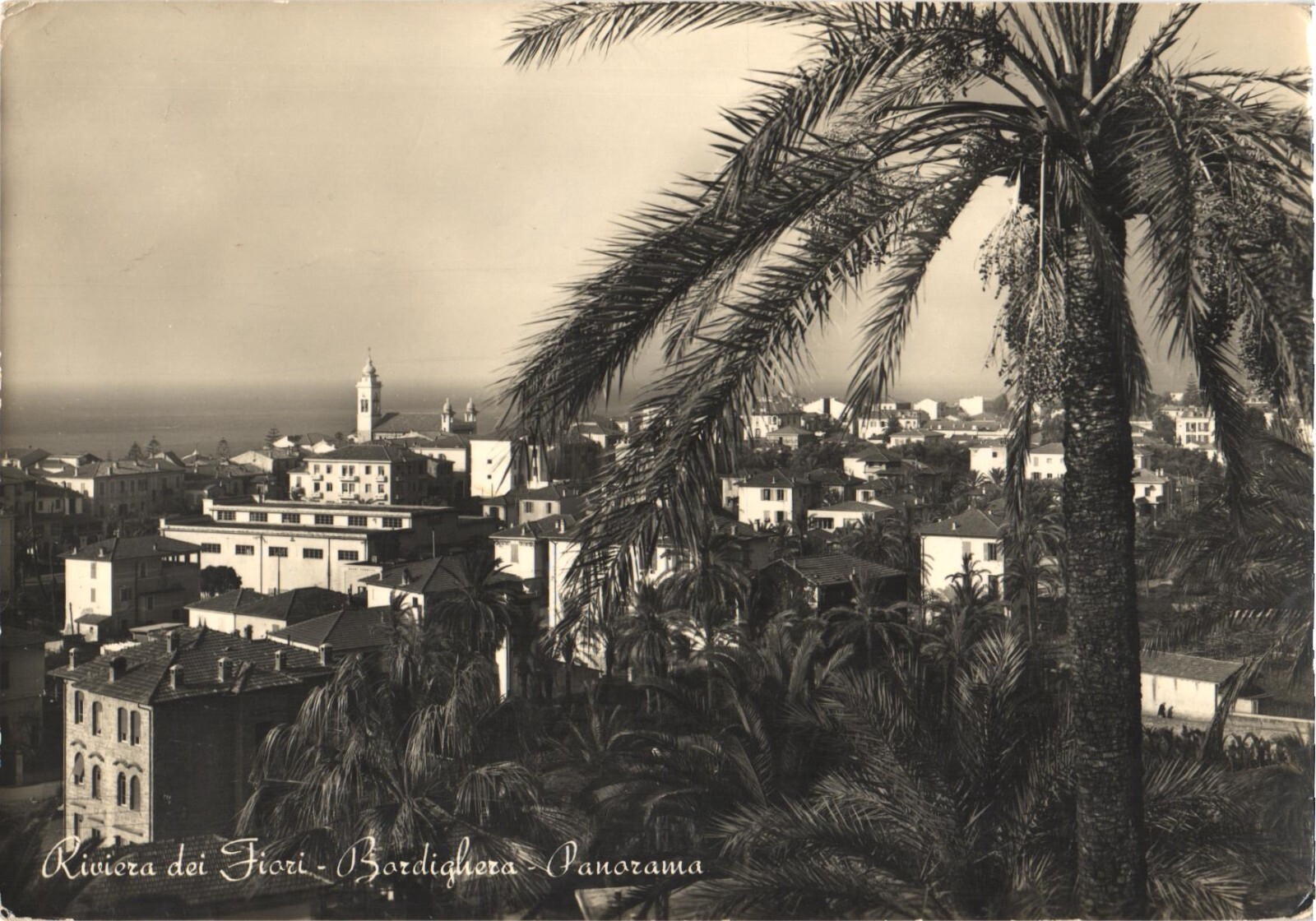 Bordighera Italy Riviera dei Fiori Panorama RPPC Real Photo Postcard 1950s