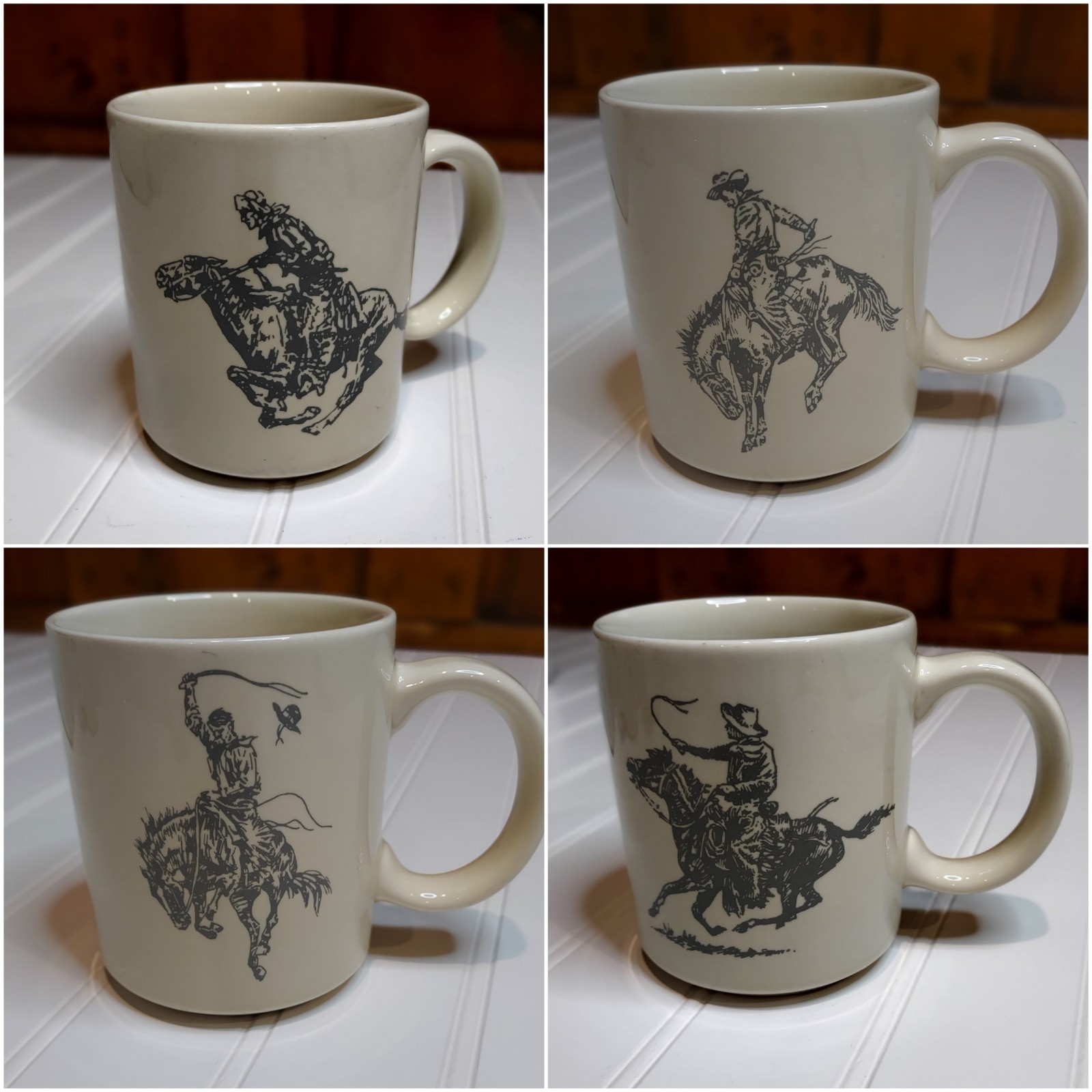 Complete Set of 4 Vintage Marlboro Man Coffee Mugs 4 Unique Cowboy Scenes Taiwan