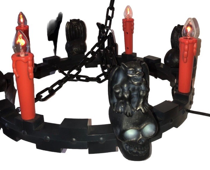 Fun Vintage Gemmy Flicker Lights Skull Gargoyle Chandelier Halloween Decoration