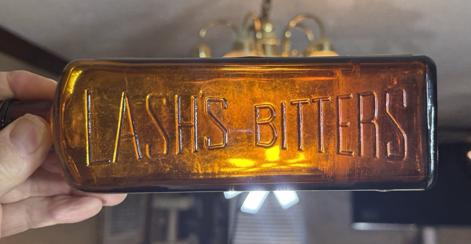 Rare  Antique  Original “   LASH LIVER  “  EMPTY  paper  label  Bitters  Bottle