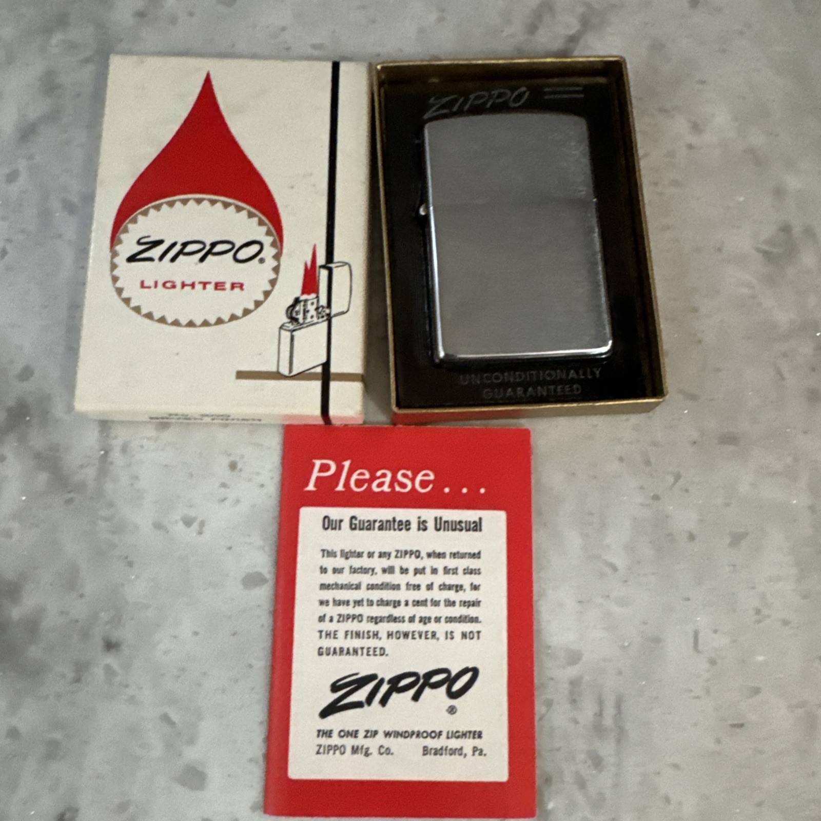 1968 Zippo No. 200 Brushed Finish Lighter w/ Original Box & Insert Unfired Nice