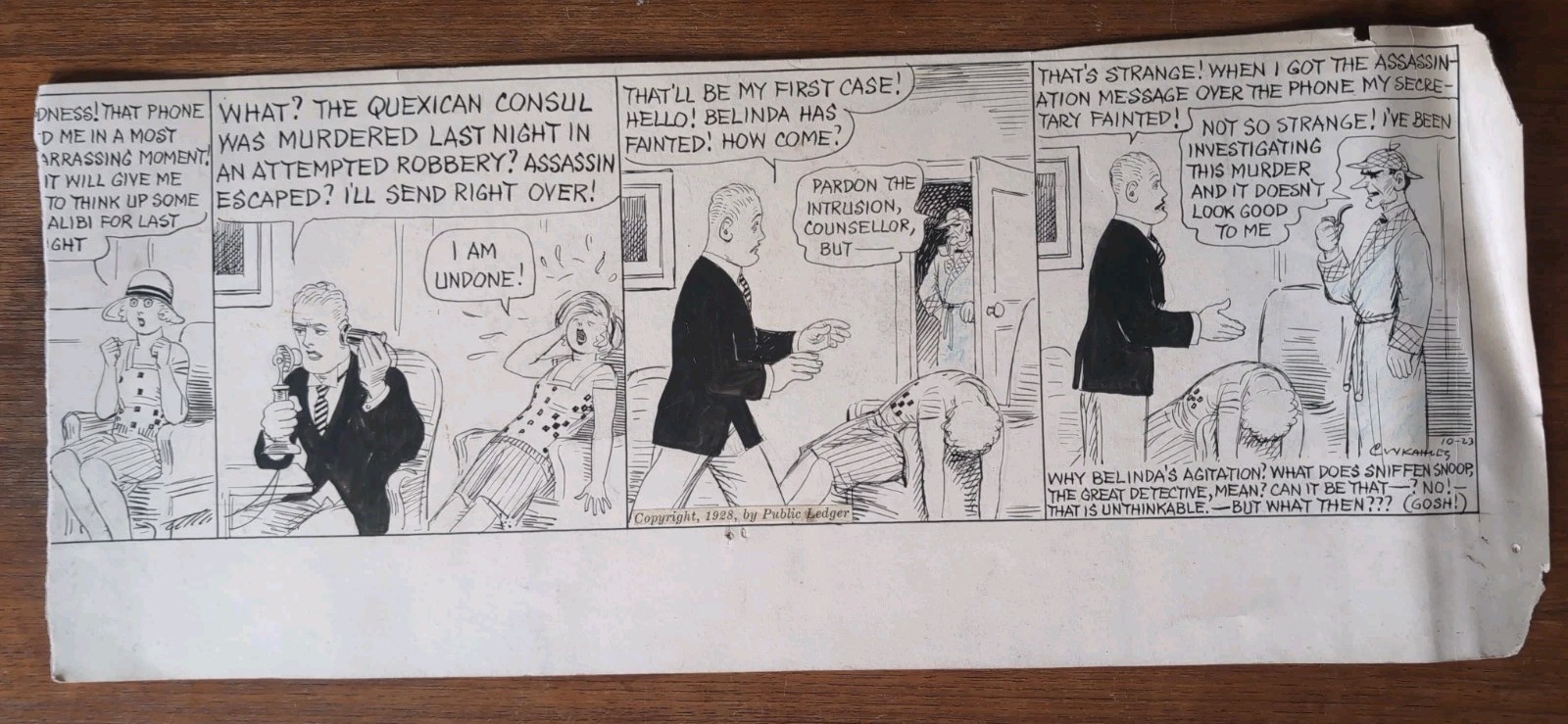 VTG 1928 Sniffen Snoop Comic Strip Original Art Production Proof C.W. Kahles 