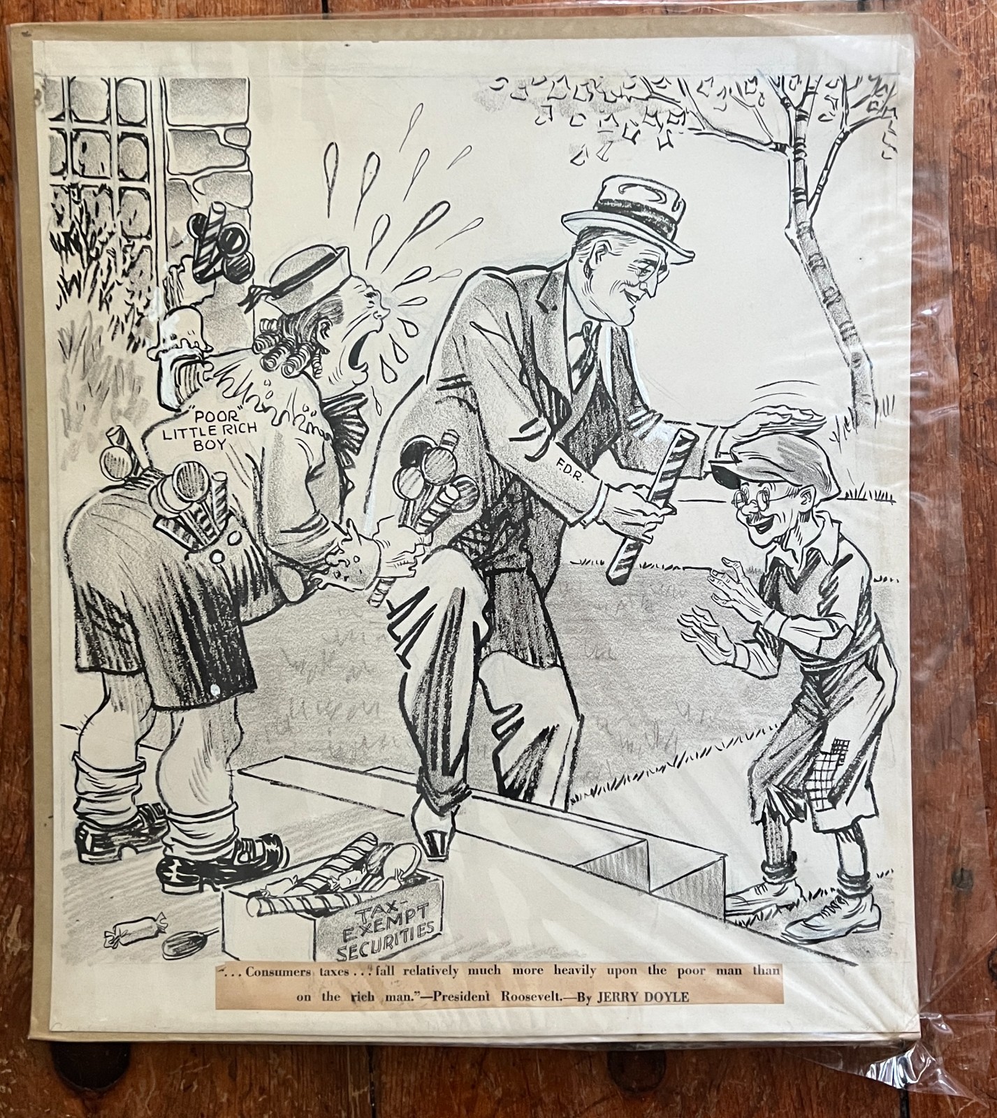 Jerry Doyle Original FDR New Deal Cartoon Tax Exempt Securities 1930s 17