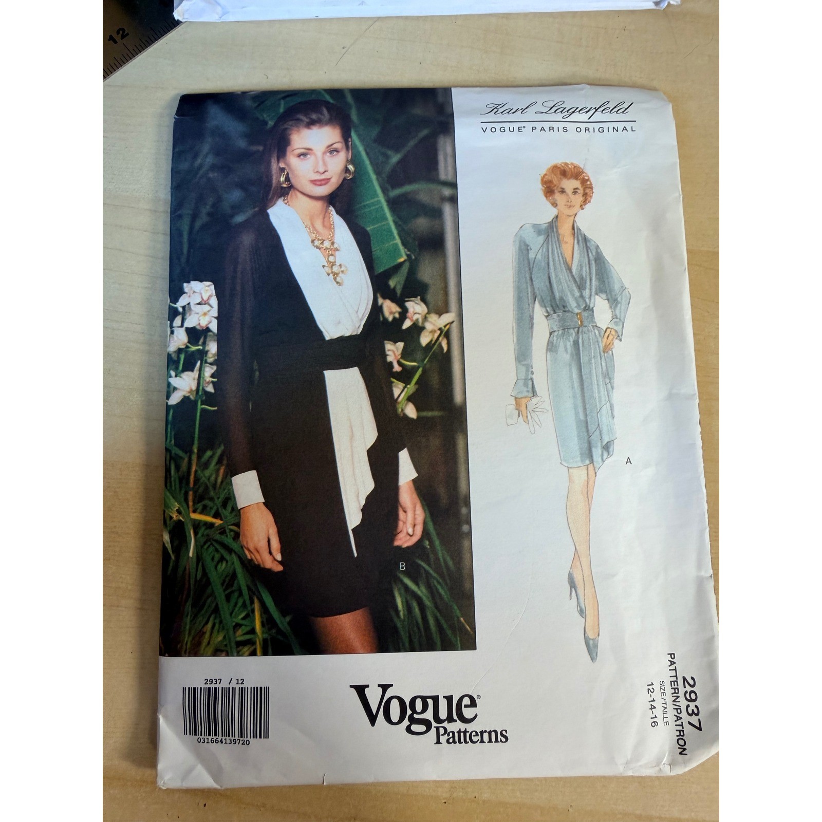UNCUT Karl Lagerfeld Vogue 2937 Dress Pattern Size 12-16 Multi 90s Designer Chic