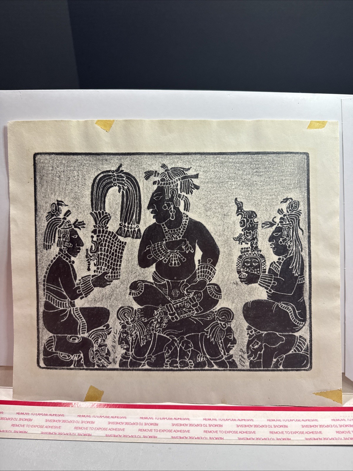 Vintage Signed Eliezer Canul Mexican Art Mayan Graphite Stone Rubbing 1978