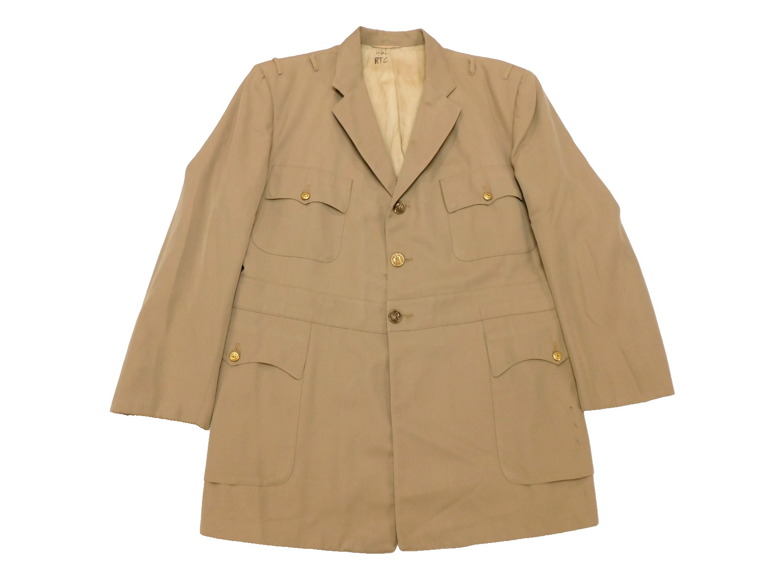 US Navy Khaki Coat 46 Long Named Officer Service Dress Jacket USN Uniform