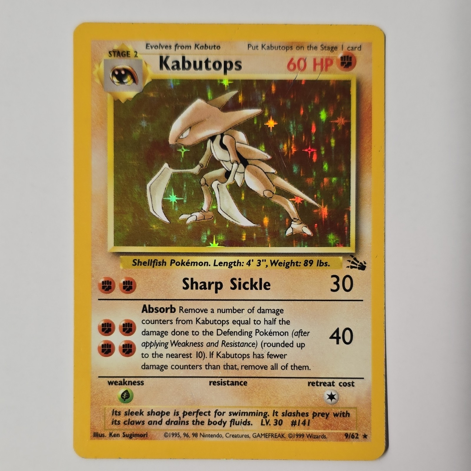 Kabutops 9/62 Fossil Holo Rare 1999 WOTC Pokemon TCG English Vintage Card HP