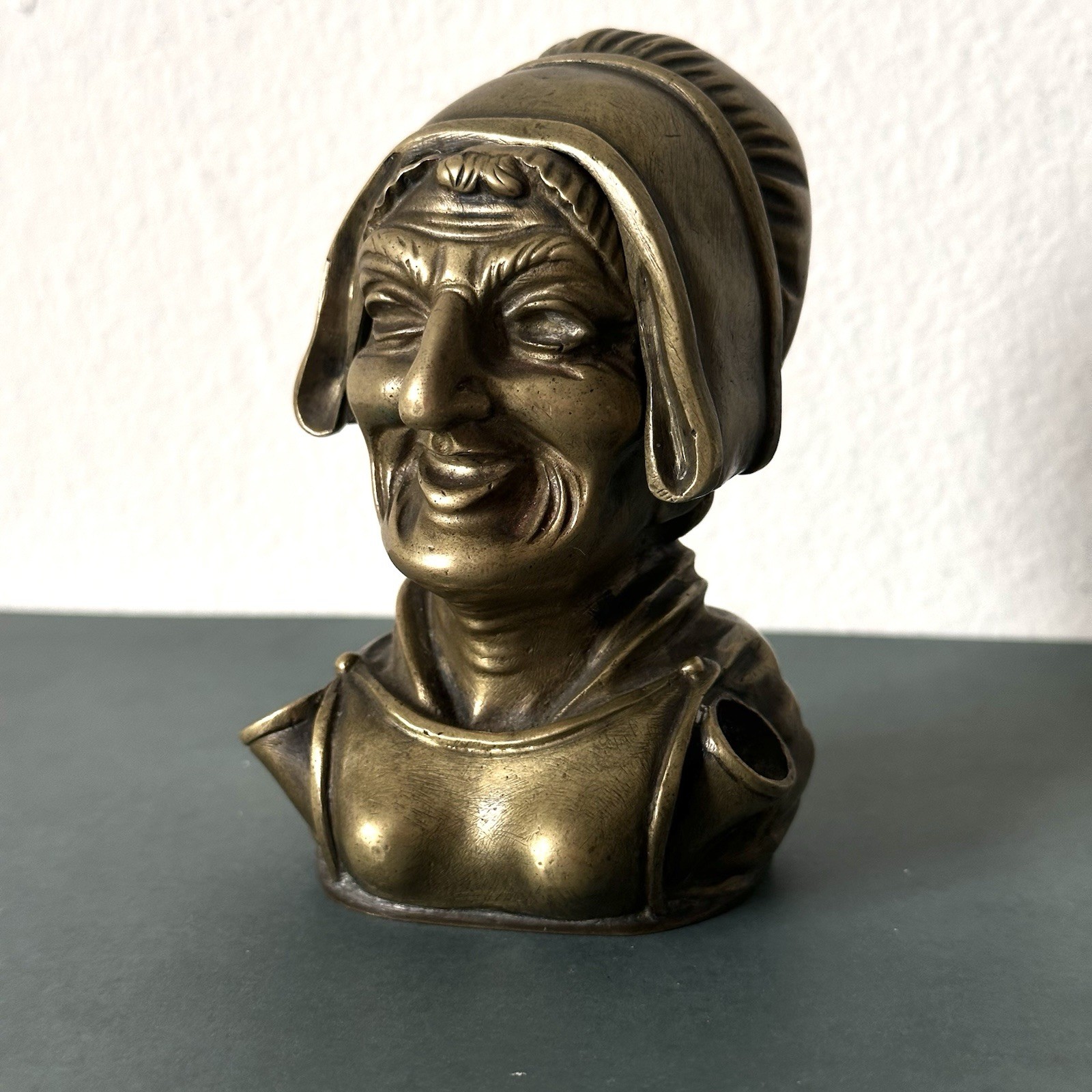 Antique Bronze Grotesque Peasant Woman Inkwell, 19th Century