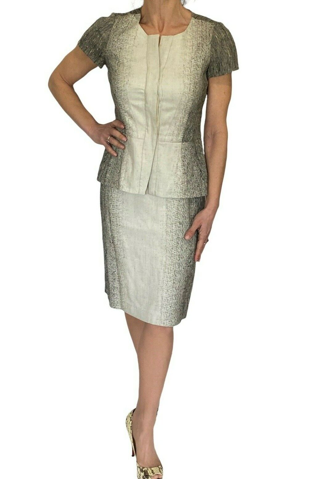 Narciso Rodriguez Silk Blend Ombre Tweed Runway Short Sleeve Skirt Suit Set 40 4