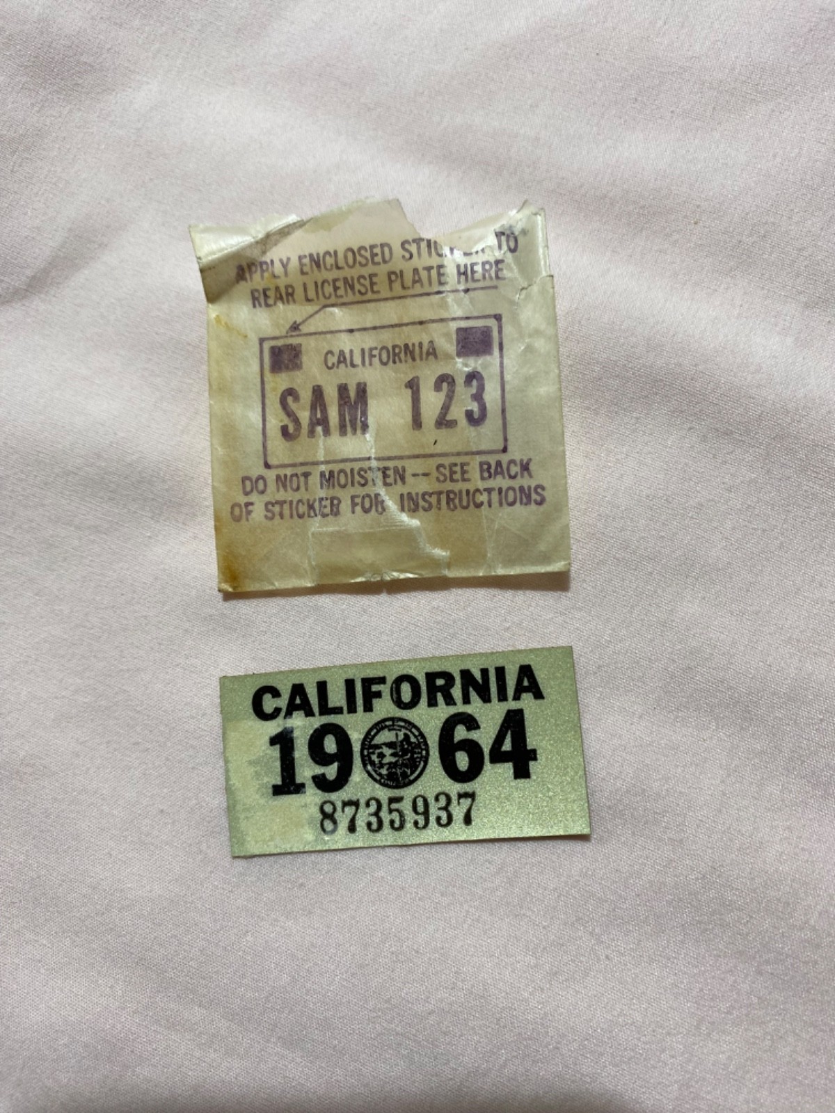 California License Plate Tag 1964 Original DMV YOM NOS Sticker