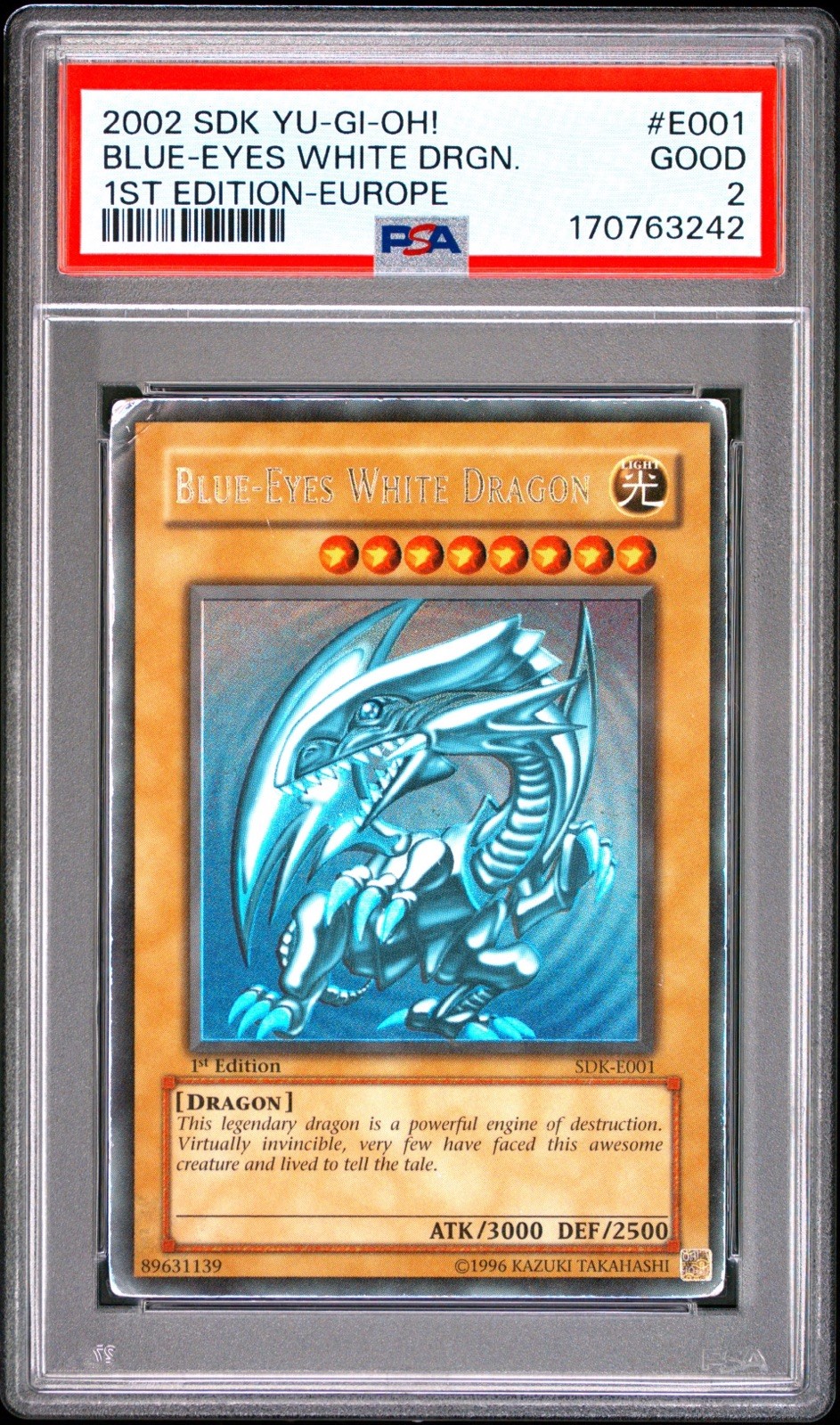 Yu-Gi-Oh Blue-Eyes White Dragon Europe SDK-E001 1st Ed PSA 2