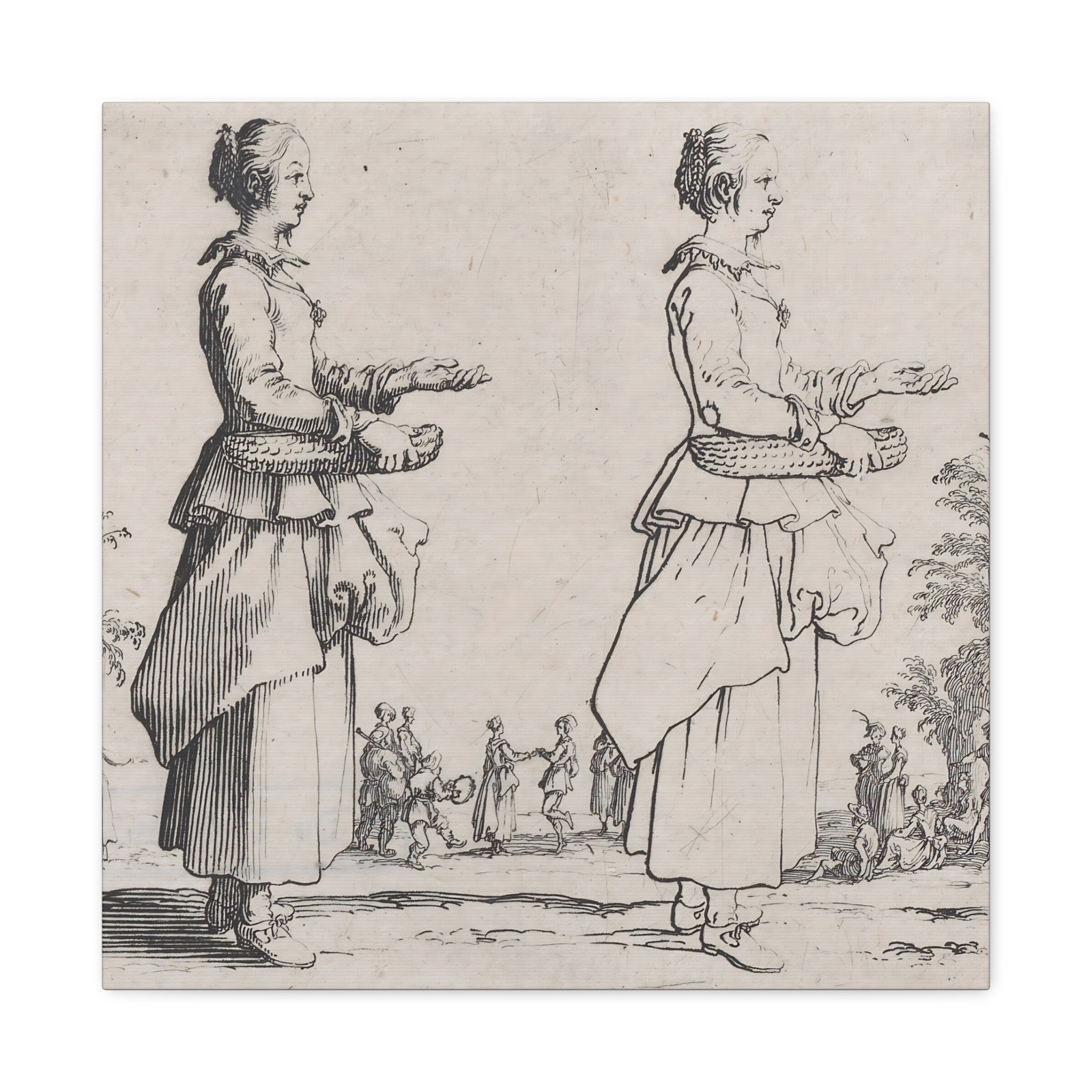 Jacques Callot - La Paysanne Tournée a Droite Tenant un Panier - Canvas Wall Art
