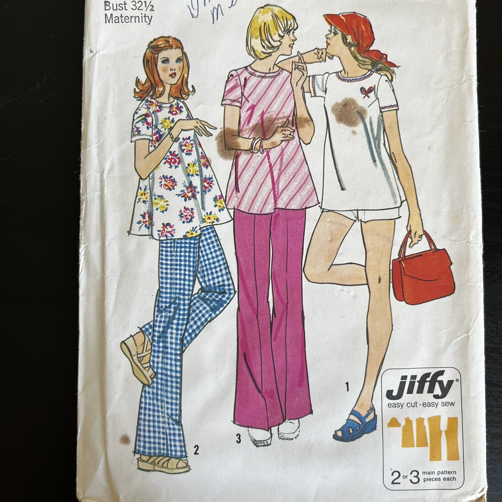 Vintage 70s Simplicity 6361 Maternity Top Pants or Shorts Sewing Pattern 10 CUT