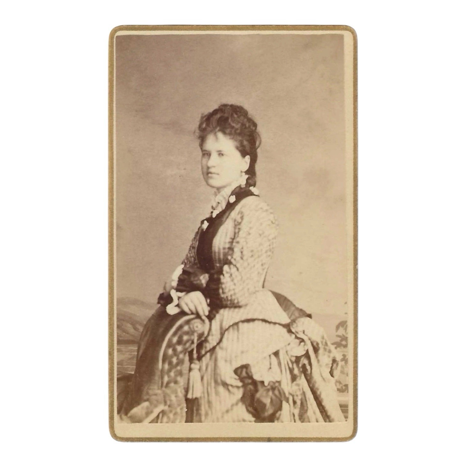 Antique CDV Photo Woman Bustle Dress Bows Victorian Fashion Portrait