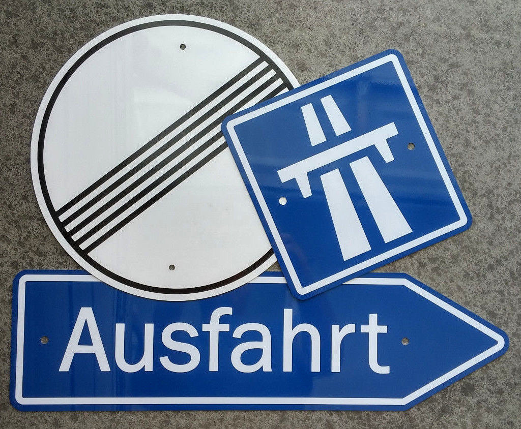 GERMAN AUTOBAHN SIGNS  / Three Piece Aluminum Set - ONE PRICE -  