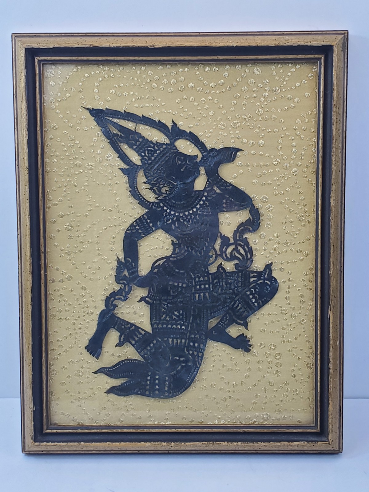Vintage Thai Temple Rubbing Paper Golden Framed Art Picture Hanging 