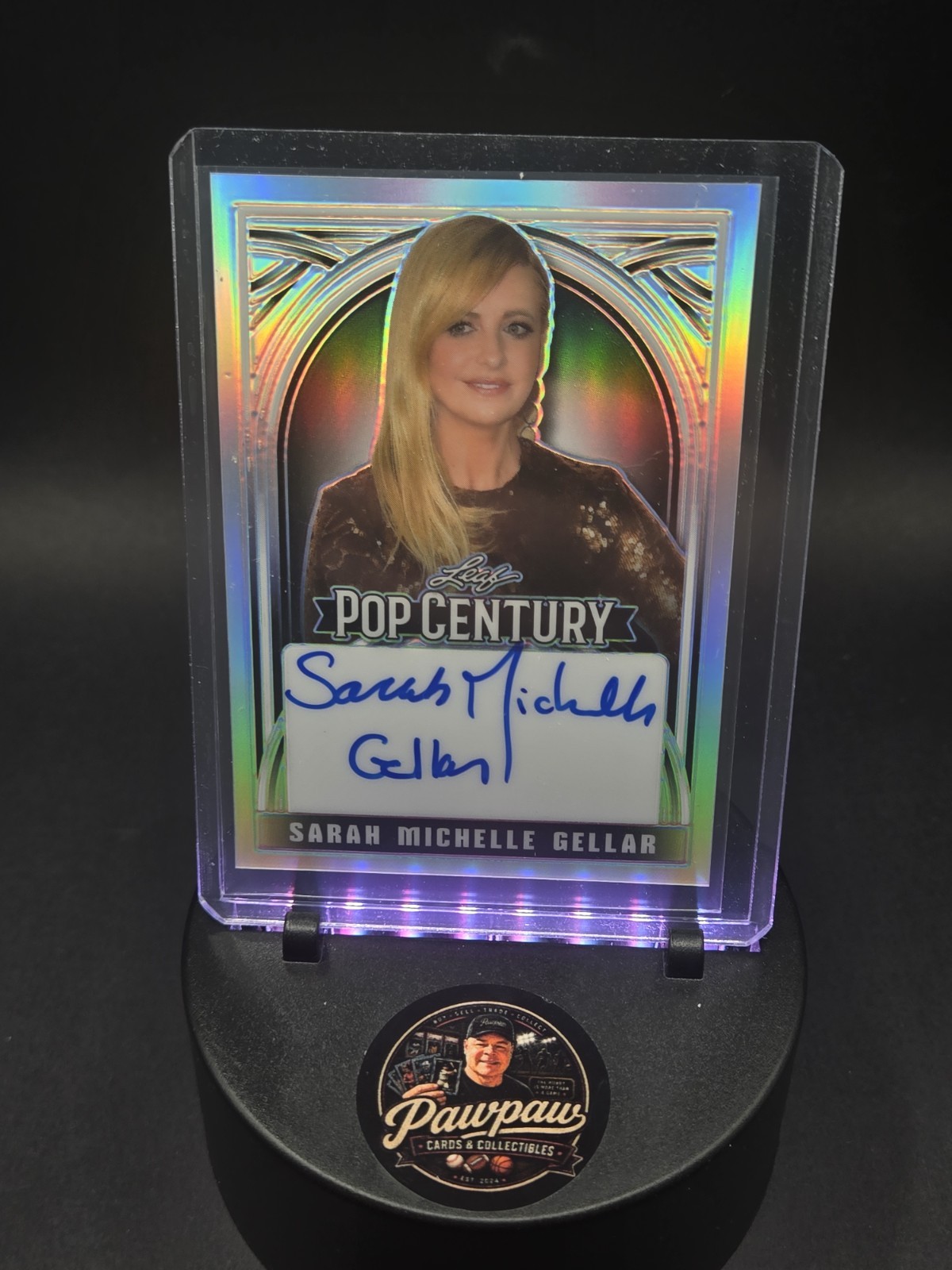 Chrome On Card Hard Signature Sarah Michelle Gellar 2024 Leaf Pop Century Buffy