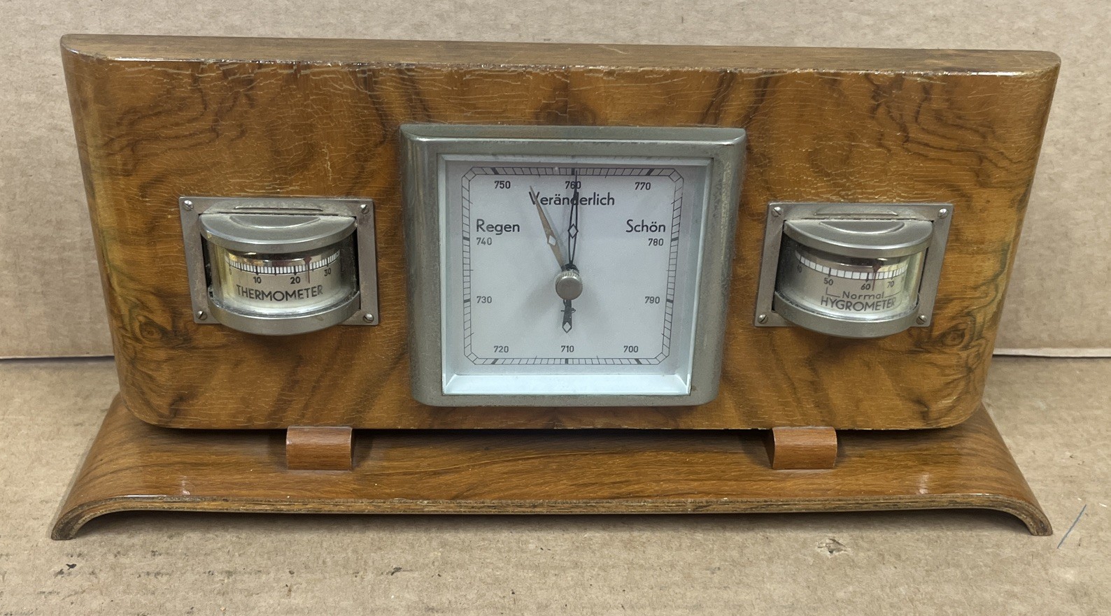 Vintage G. Lufft Art Deco Burl Wood Desktop Weather Station Barometer - Germany Vintage G. Lufft Art Deco Burl Wood Desktop Weather Station Barometer - Germany